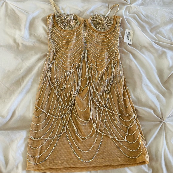 Banjul Dresses & Skirts - Beige Rhinestone Dress